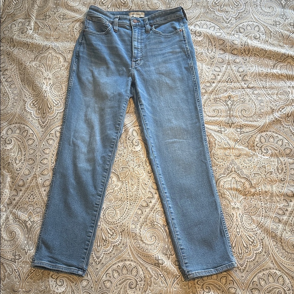 Madewell Light Blue Curvy Stovepipe Jeans.